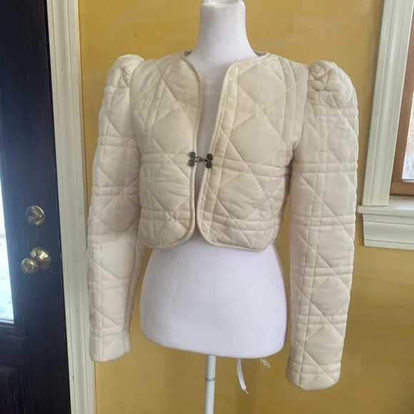 ASTR Ivory Quilted Cropped Blazer Jacket Women's XS - Picture 5 of 11